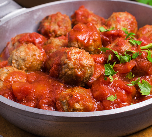 Meatballs in tomato sauce in the pan