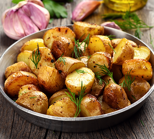 roasted potatoes on the pan